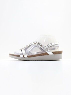 Abeo BIO System Fay Silver Leather Strappy Embellished Mini Wedge Sandals - 9 M